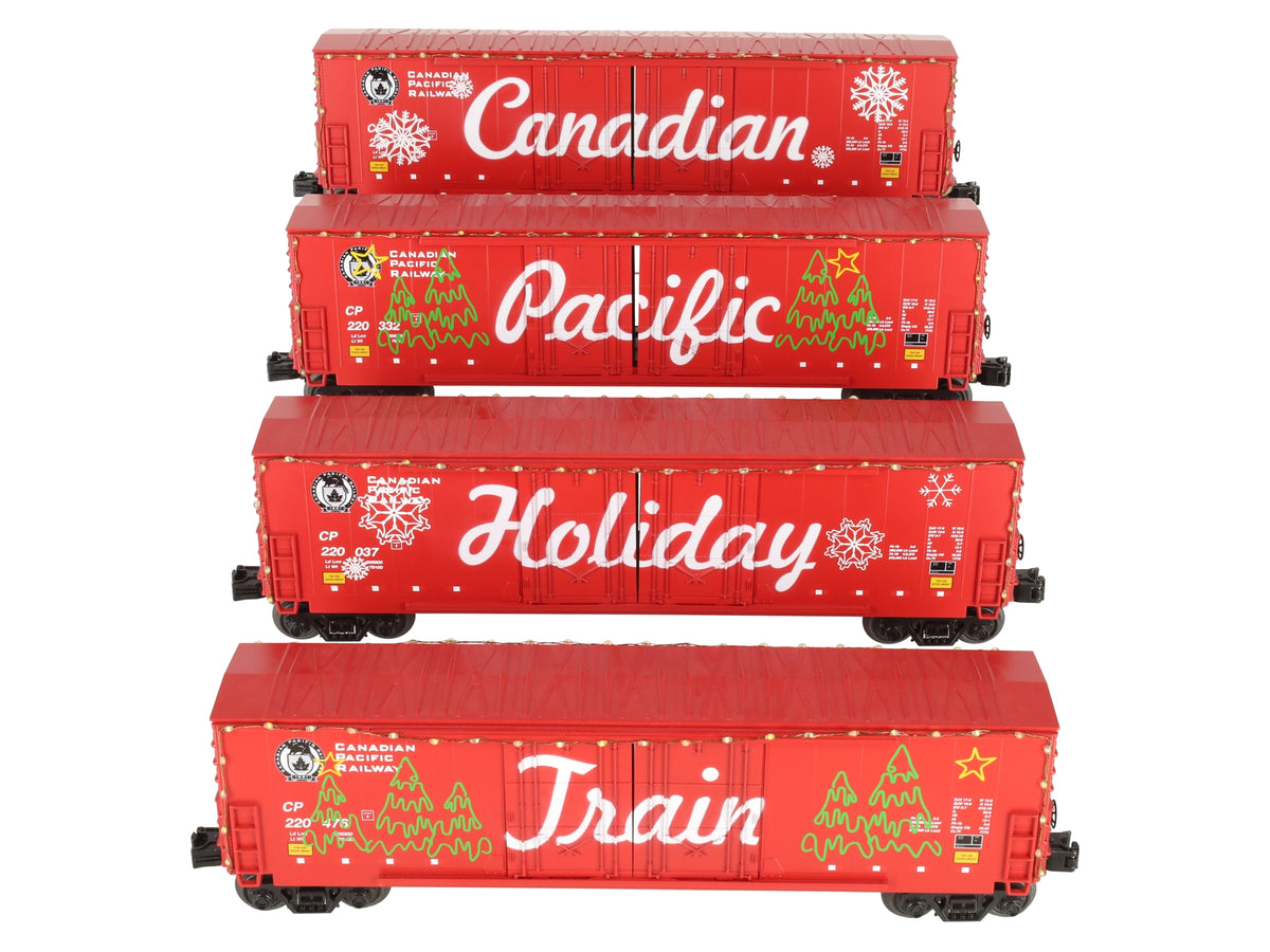 MTH 30-70111 O Canadian Pacific 50' Double-Door Holiday Light Boxcars (Set of 4) LN/Box