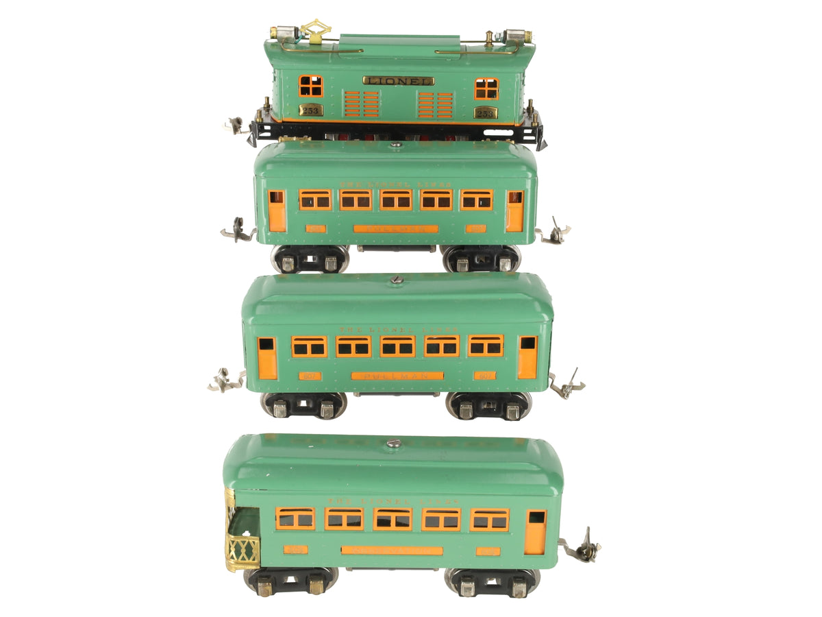 Lionel 253 Vintage O Prewar Electric Locomotive 4-Car Passenger Set #607/#608