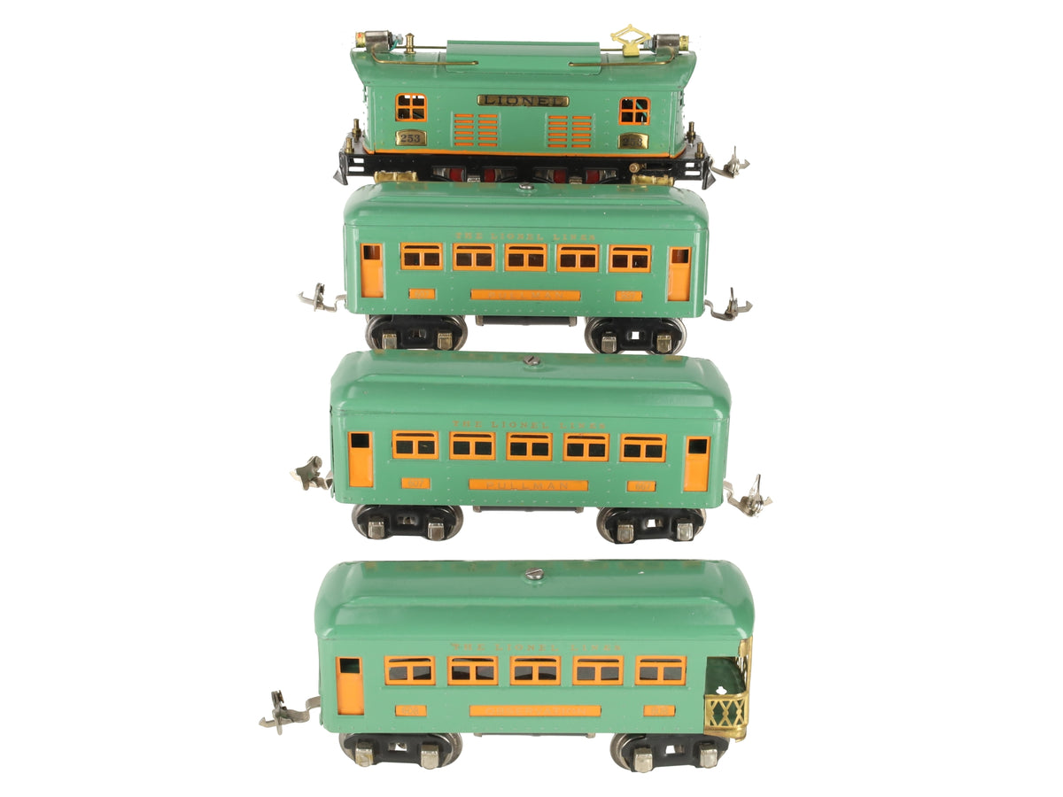 Lionel 253 Vintage O Prewar Electric Locomotive 4-Car Passenger Set #607/#608