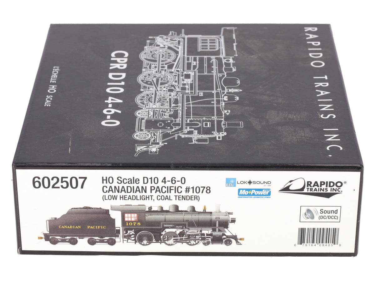 Rapido Trains 602507 HO CPR D10k Class Steam Locomotive w/ DCC & Sound #1078 EX/Box