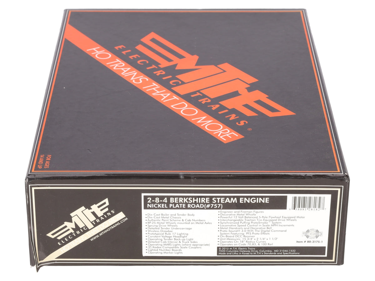 MTH 80-3175-1 HO Nickel Plate Road 2-8-4 Berkshire Loco & Tender w/PS3.0 #757 EX/Box