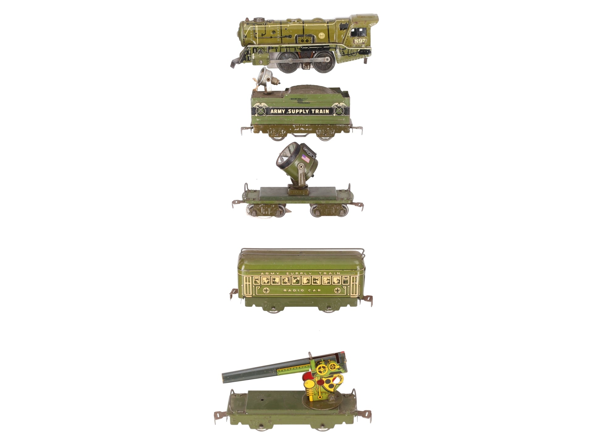 Marx 1526 Vintage O Olive Drab Army Train Set