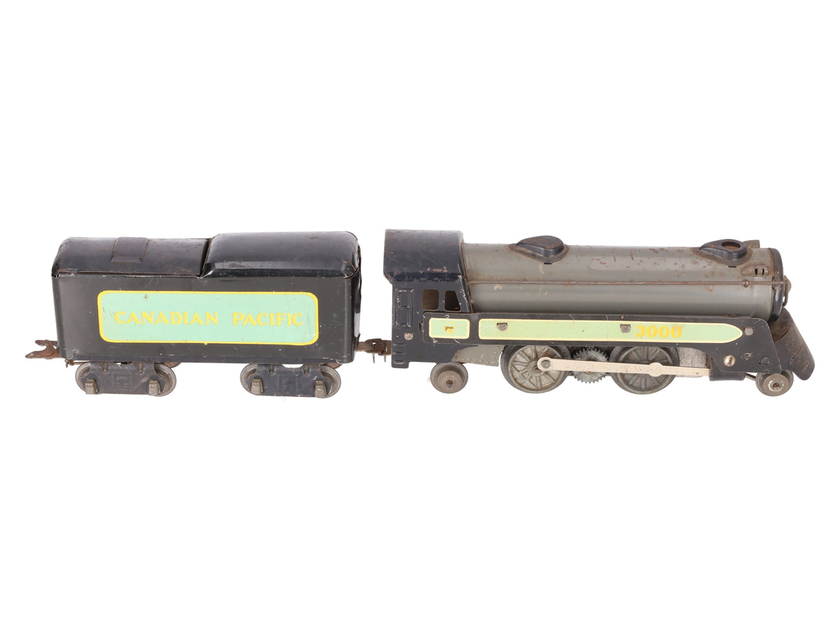 Marx 3000 Vintage O Canadian Pacific 2-4-2 Steam Locomotive with Tender VG