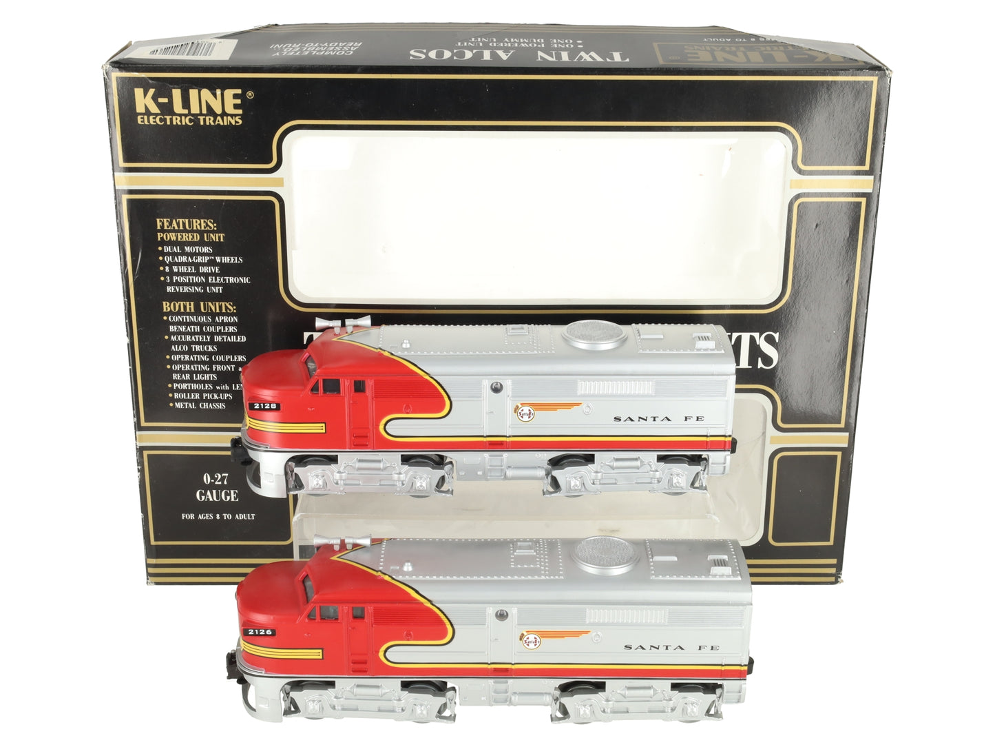 K-Line K2126 O Gauge Santa Fe Alco AA Diesel Locomotive Set #2126/2128 EX/Box