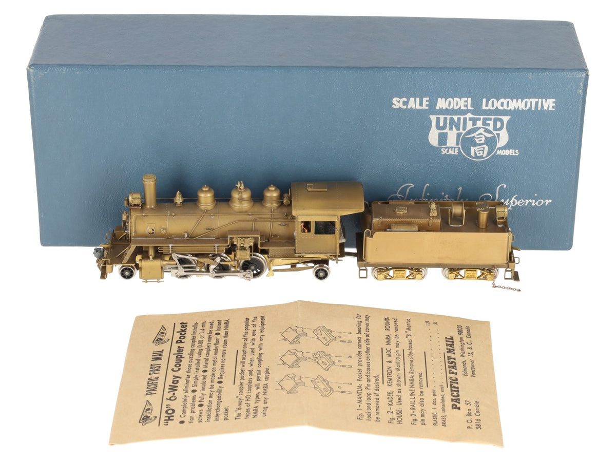 United Scale Models HO BRASS Baldwin 2-6-2 Steam Locomotive & Tender - Unpainted EX/Box
