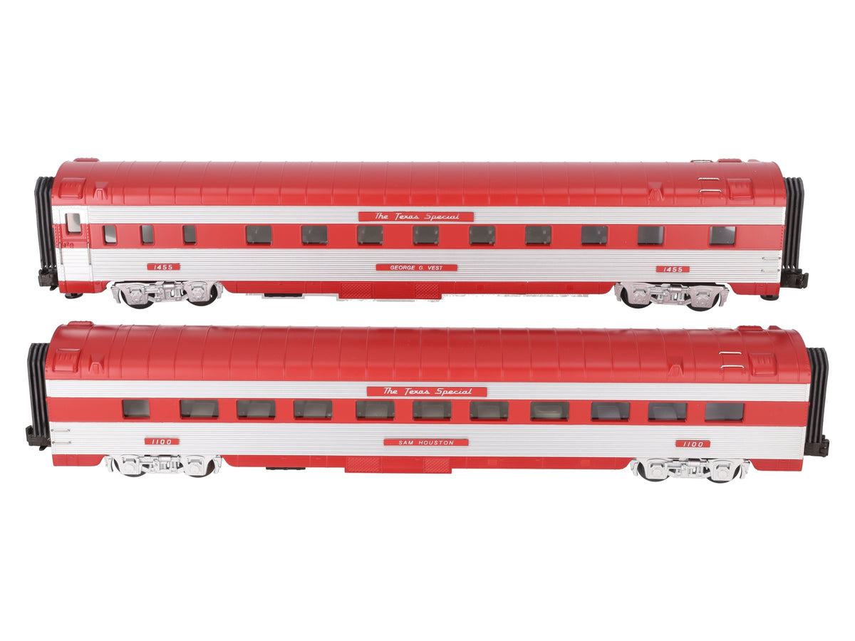 MTH 20-6628 O Texas Special 70' Streamlined Slpr/Din Passenger Car Set(Set of 2) EX/Box