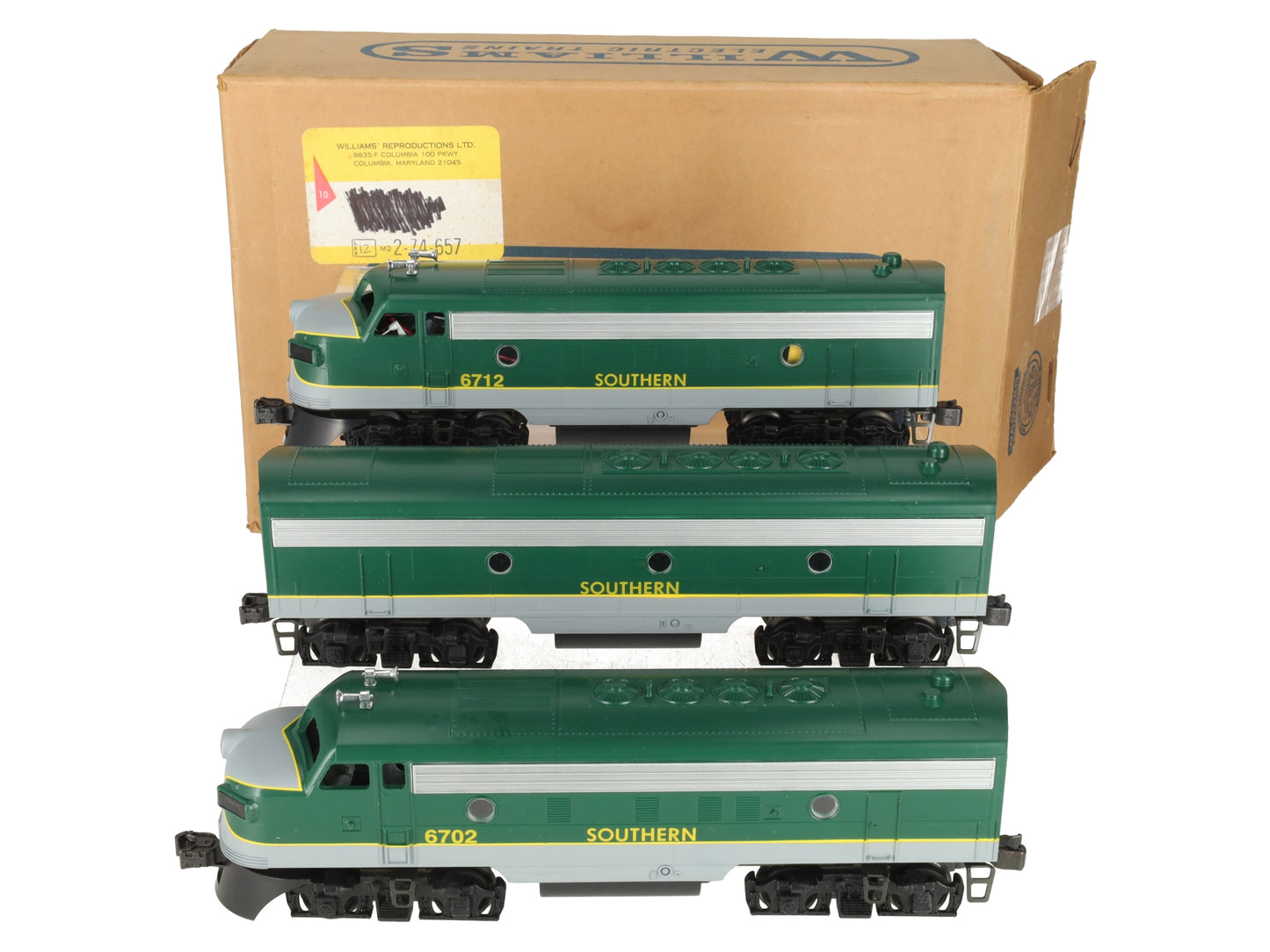 Williams F7108 O Gauge Southern F7 ABA Diesel Locomotive Set EX/Box