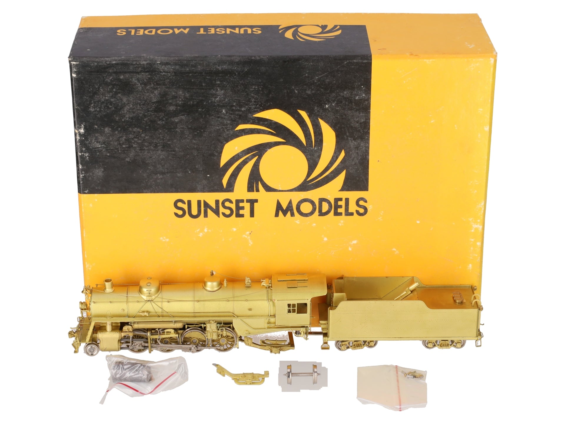 Sunset Models HO BRASS USRA Light 2-8-2 Steam Locomotive & Tender - Unpainted VG/Box