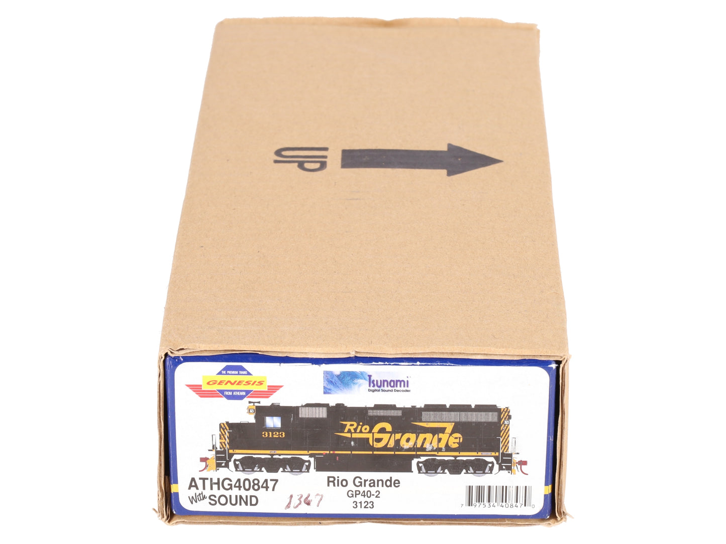 Athearn G40847 HO Rio Grande GP40-2 Diesel Locomotive w/DCC & Sound #3123 EX/Box
