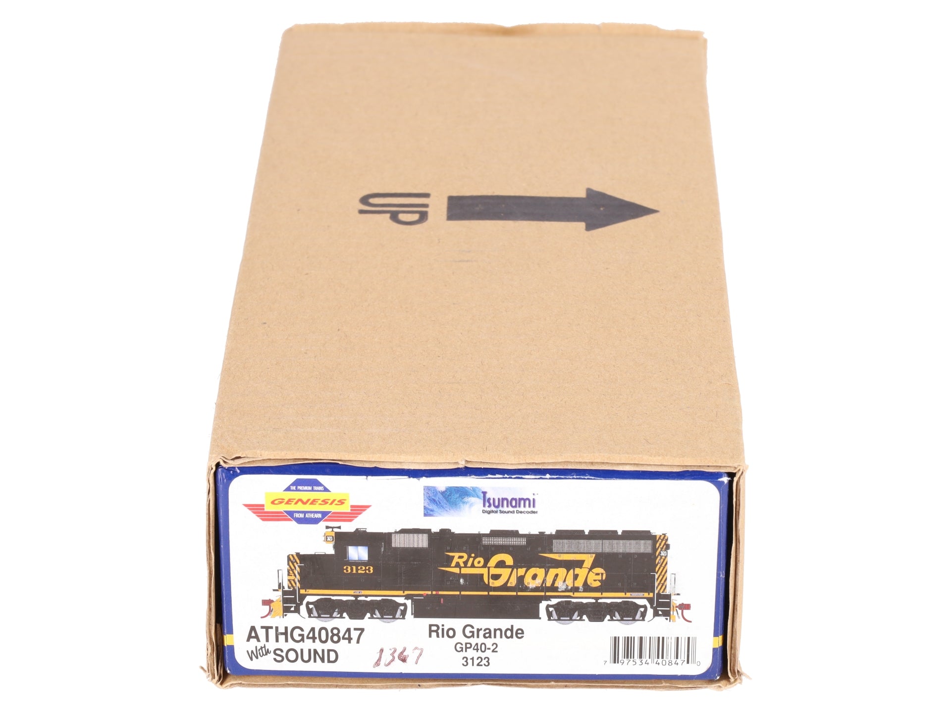 Athearn G40847 HO Rio Grande GP40-2 Diesel Locomotive w/DCC & Sound #3123 EX/Box