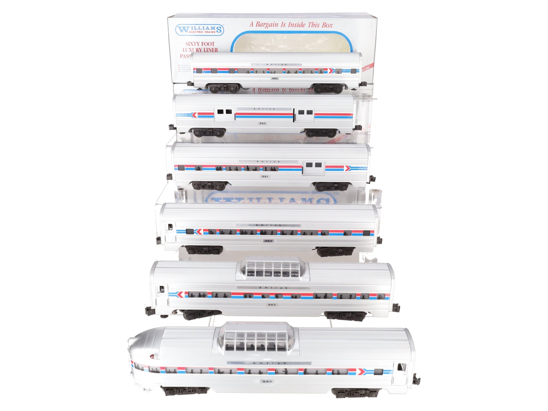 Williams LL600 O Gauge Amtrak  Plated 60' Luxury Liner 6-Car Passenger Set EX/Box