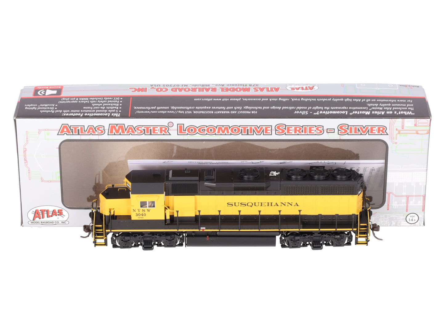 Atlas 10004023 HO Scale Susquehanna Silver Series GP40 Diesel Locomotive #3040 EX/Box