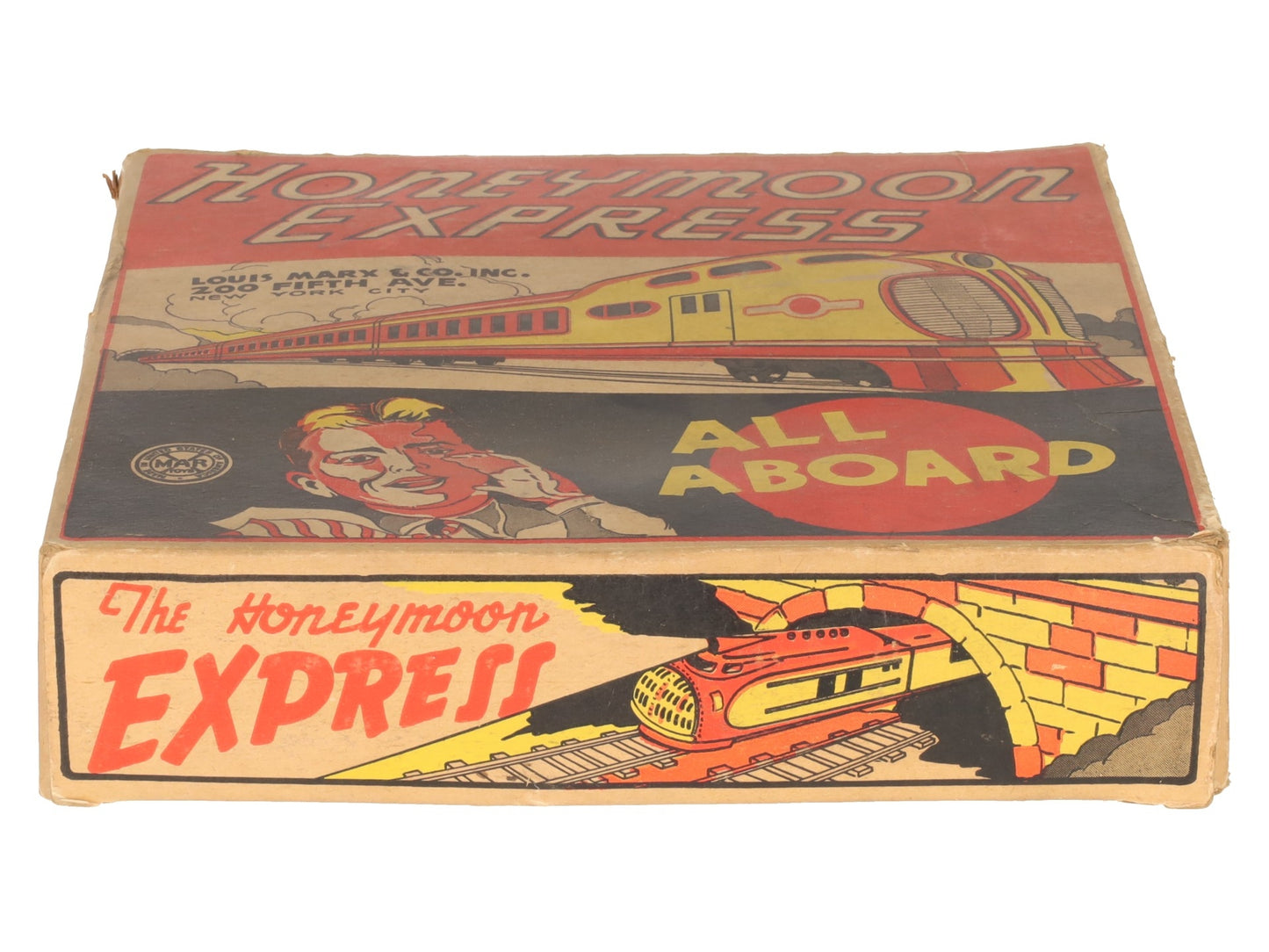 Marx Vintage Tin Litho "Honeymoon Express" Wind-up Toy/Box