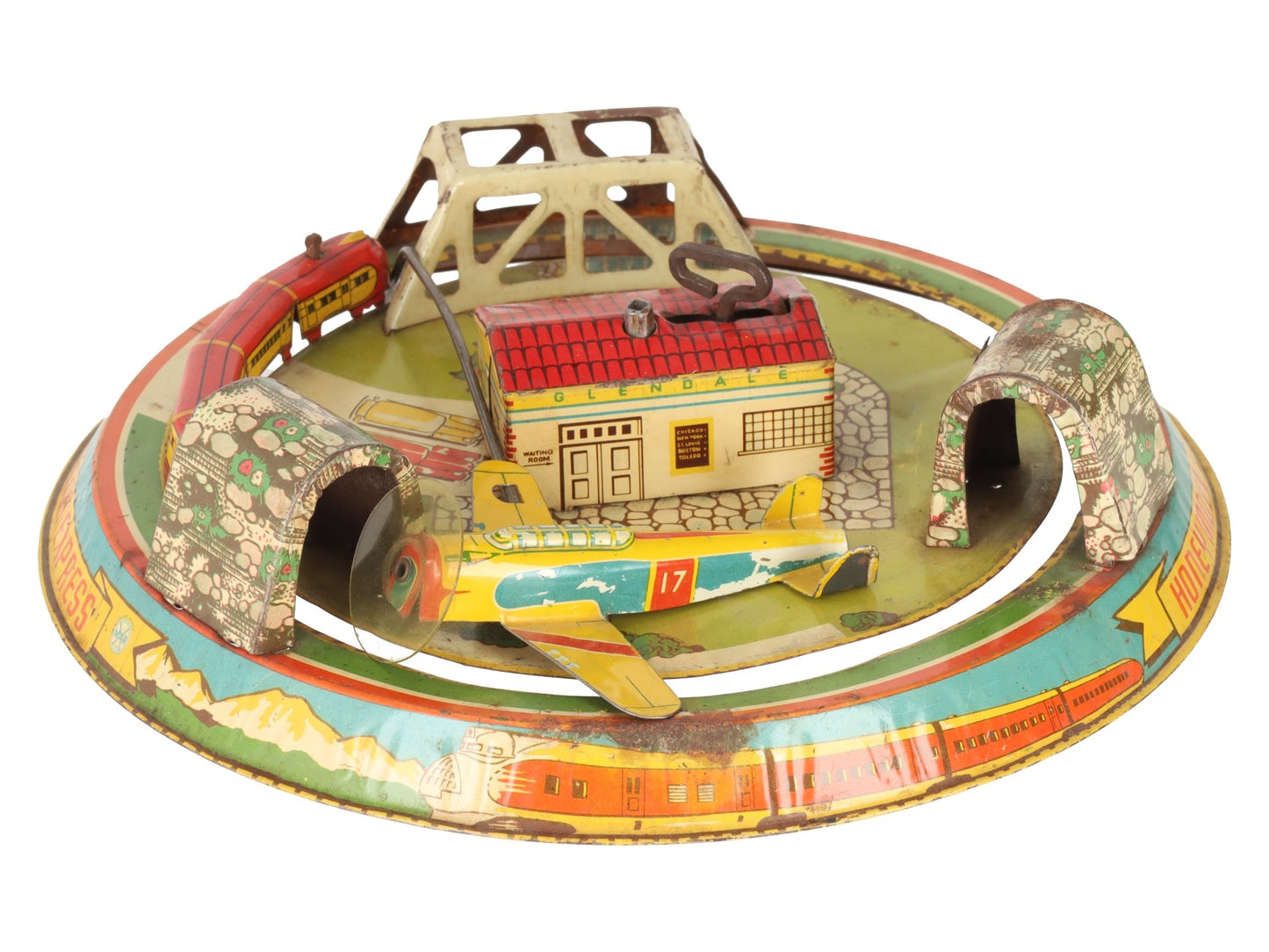Marx Vintage Tin Litho "Honeymoon Express" Wind-up Toy/Box