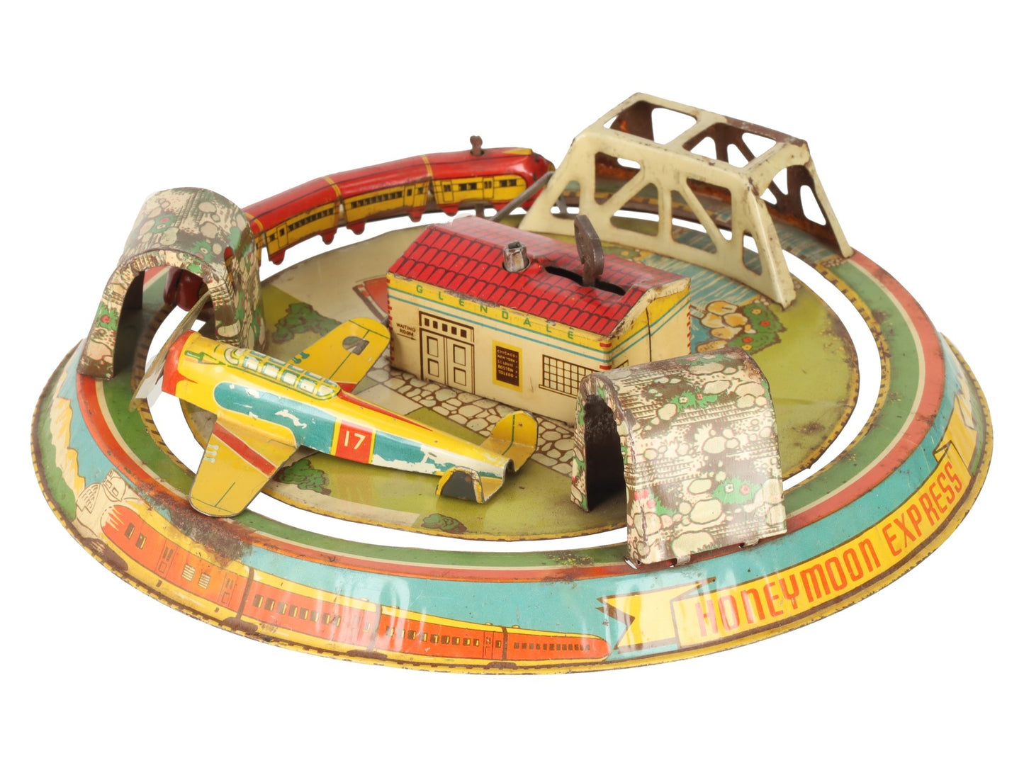 Marx Vintage Tin Litho "Honeymoon Express" Wind-up Toy/Box