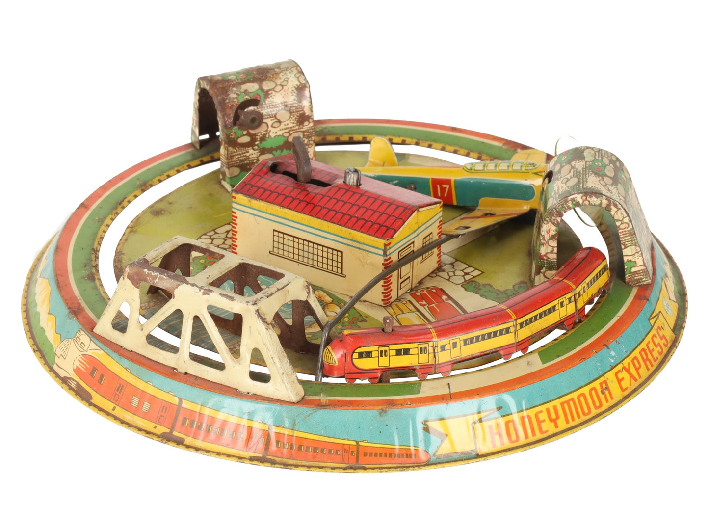 Marx Vintage Tin Litho "Honeymoon Express" Wind-up Toy/Box
