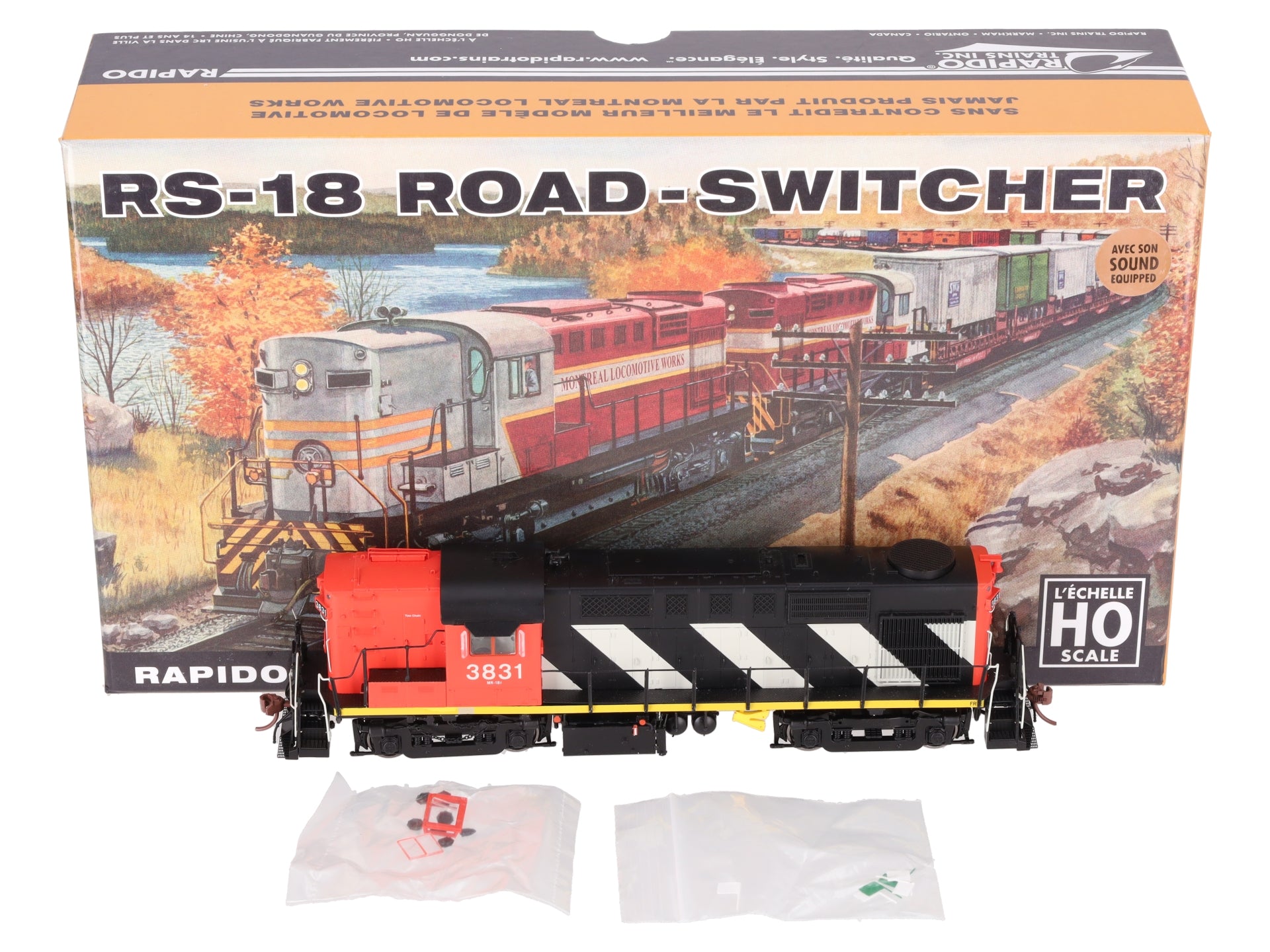 Rapido Trains 32522 HO Canadian National MLW RS-18 Diesel Loco Sound #3831 EX/Box
