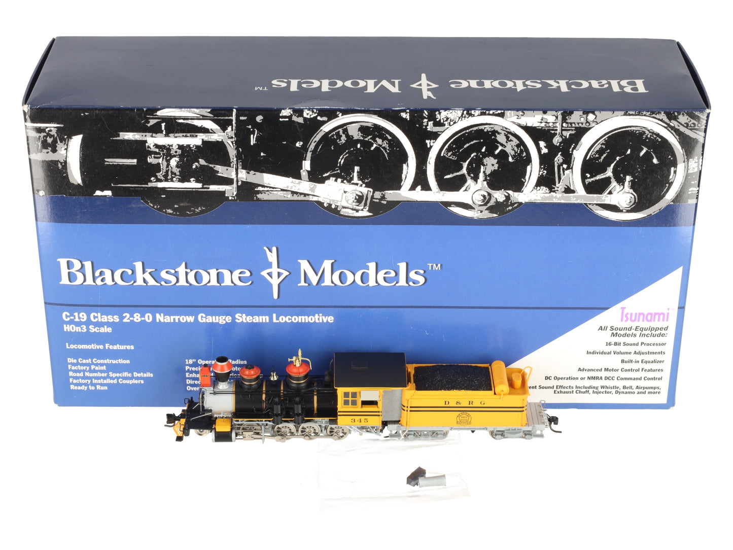 Blackstone Models B310208-S HOn3 Scale D&RG C-19 2-8-0 Steam Loco & Tender #345 EX/Box