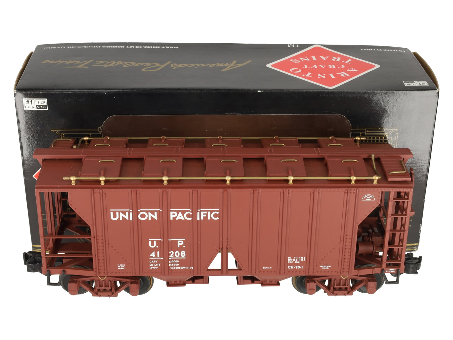 Aristo-Craft 41208 G Scale Union Pacific 2 Bay Covered Hopper - Metal Wheels LN/Box