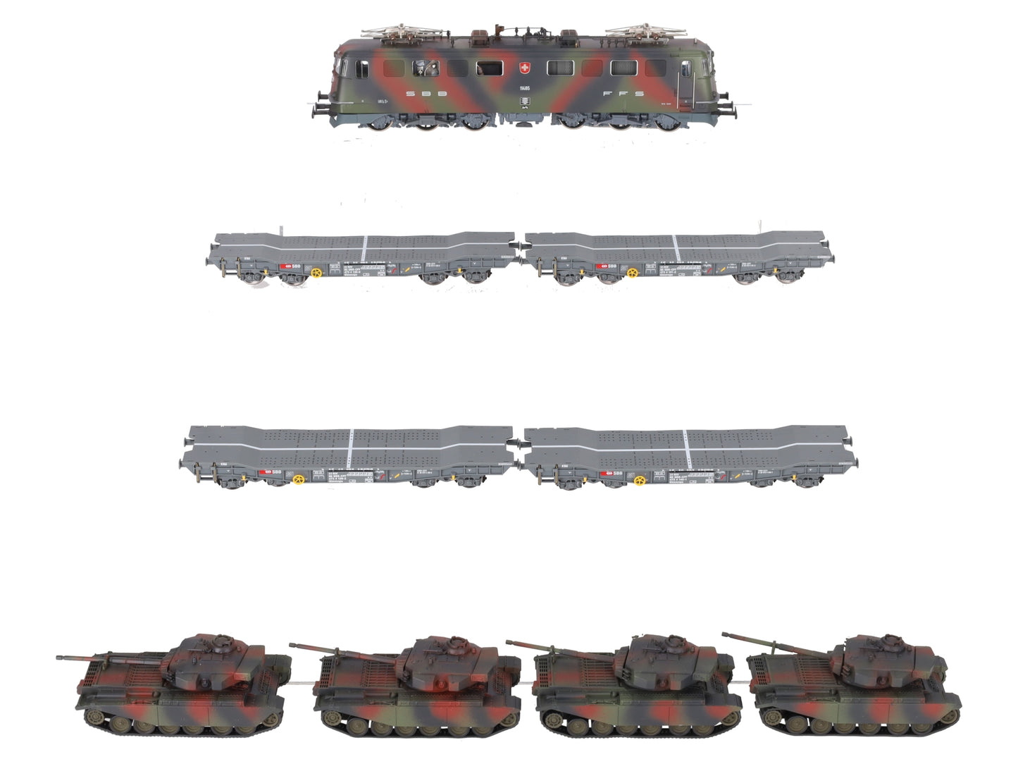 HAG 25 010-31 HO Scale SBB Ae 6/6 Panzerzug Camouflaged Military Train Set LN/Box