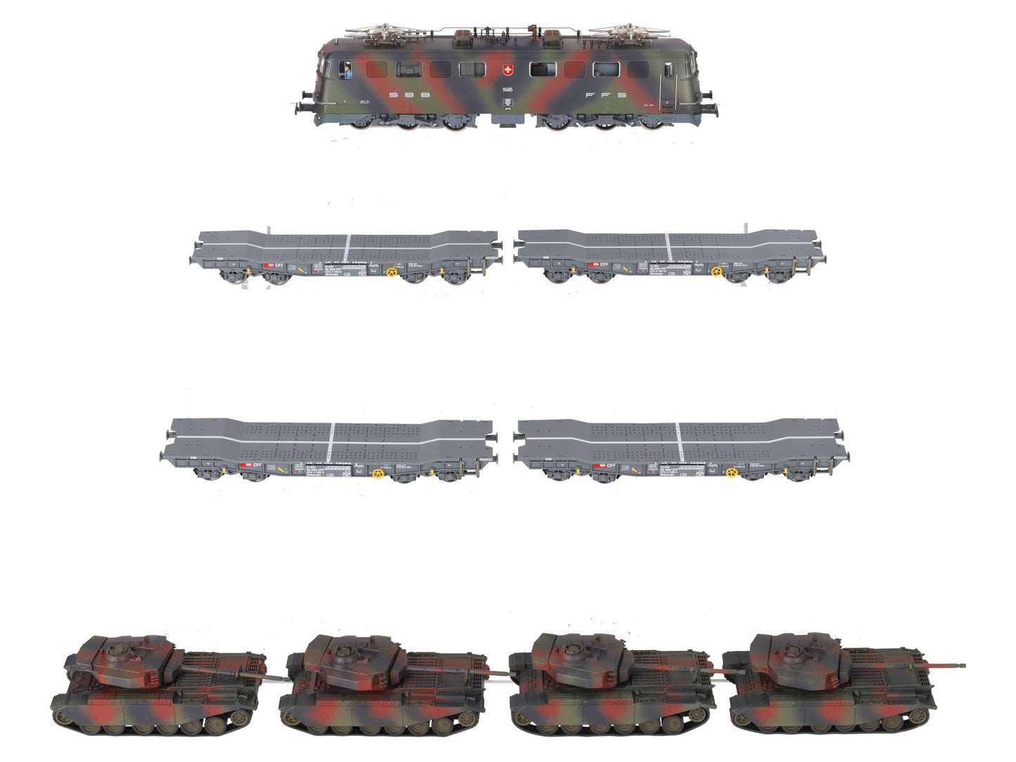 HAG 25 010-31 HO Scale SBB Ae 6/6 Panzerzug Camouflaged Military Train Set LN/Box