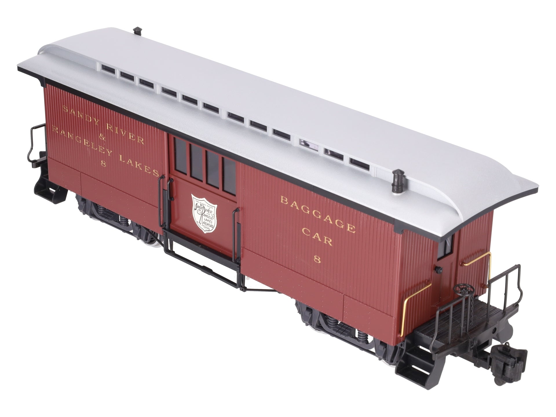 LGB 33840 G Sandy River & Rangeley Lakes Baggage Car #8 w/ Metal Wheels & Lights LN/Box
