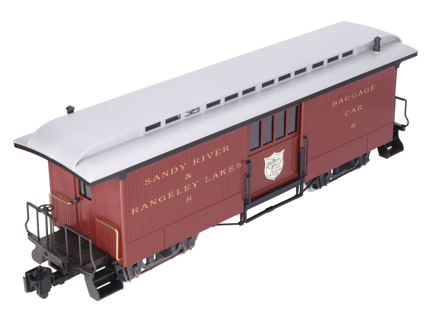 LGB 33840 G Sandy River & Rangeley Lakes Baggage Car #8 w/ Metal Wheels & Lights LN/Box