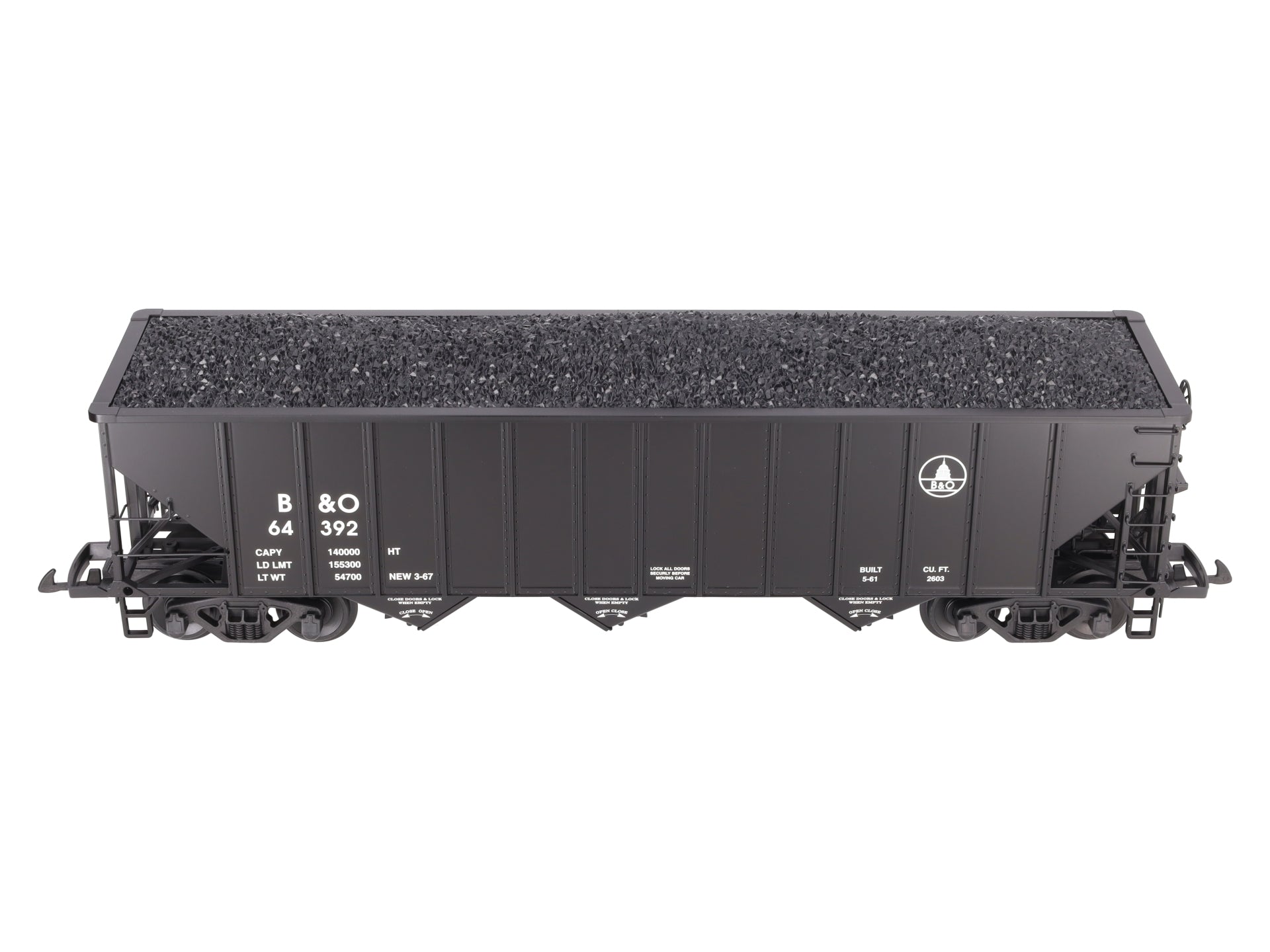 USA Trains R14023 G B&O 70-Ton 3-Bay Coal Hopper with Coal Load #64392 LN/Box