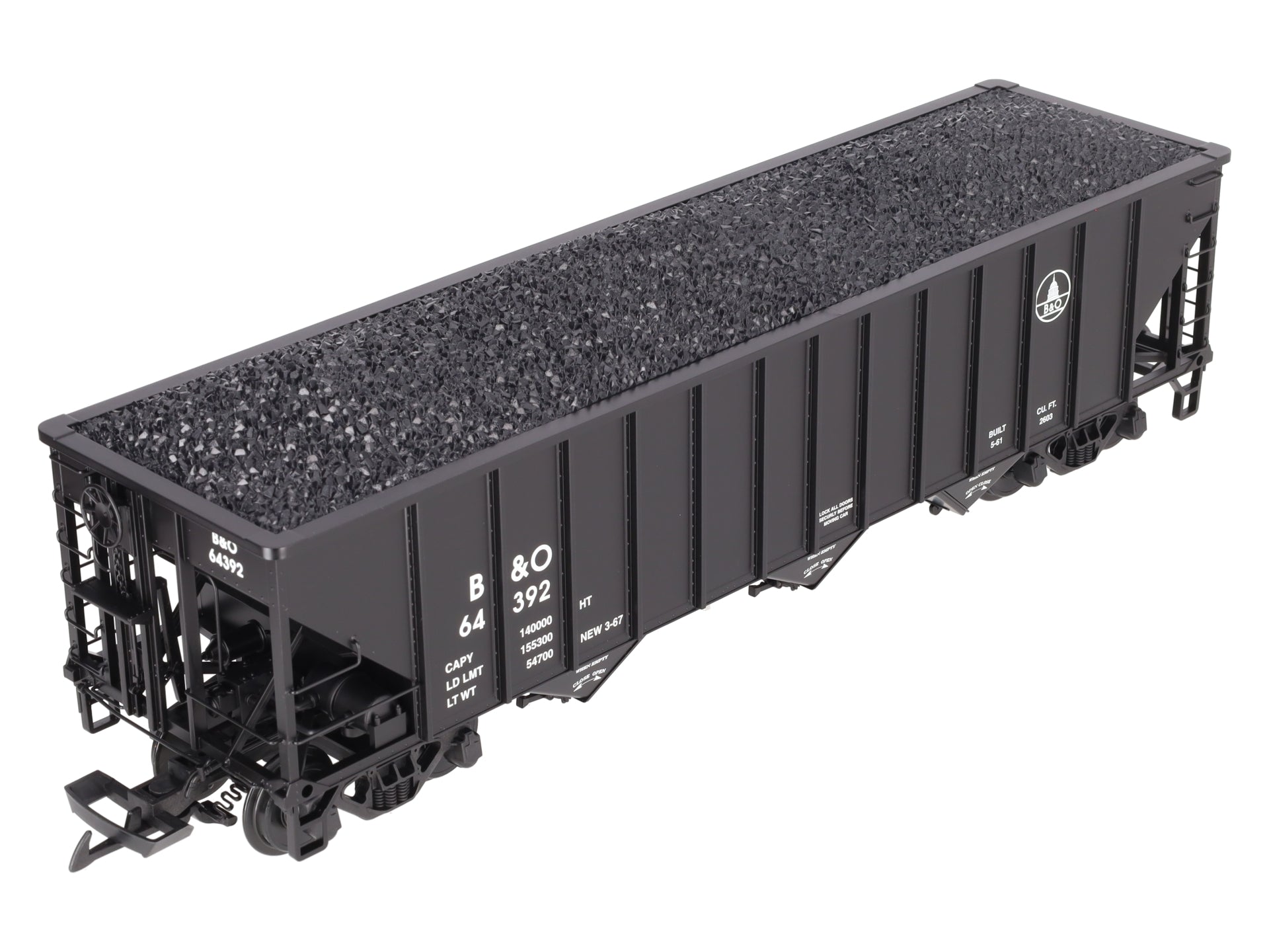 USA Trains R14023 G B&O 70-Ton 3-Bay Coal Hopper with Coal Load #64392 LN/Box