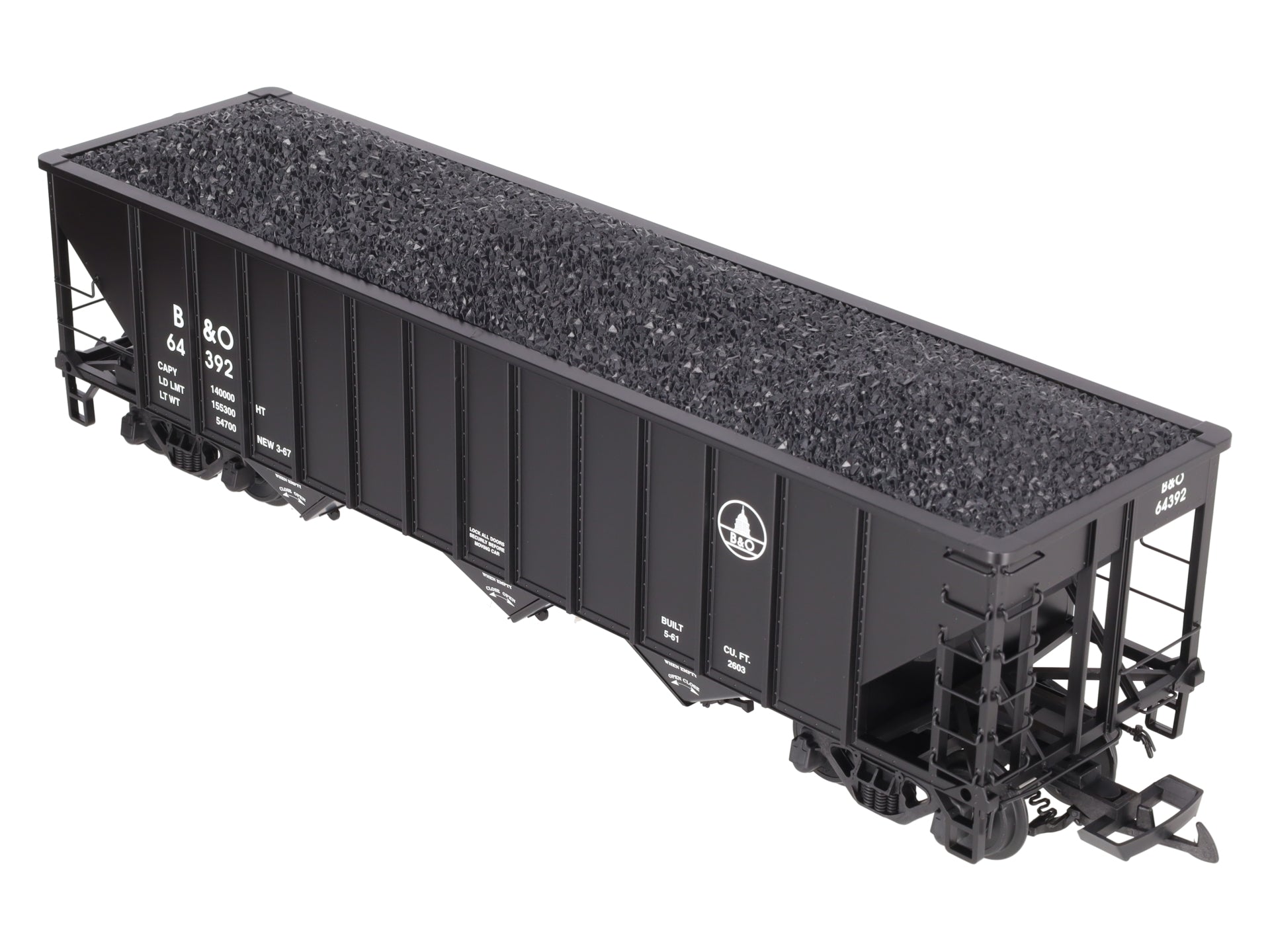 USA Trains R14023 G B&O 70-Ton 3-Bay Coal Hopper with Coal Load #64392 LN/Box
