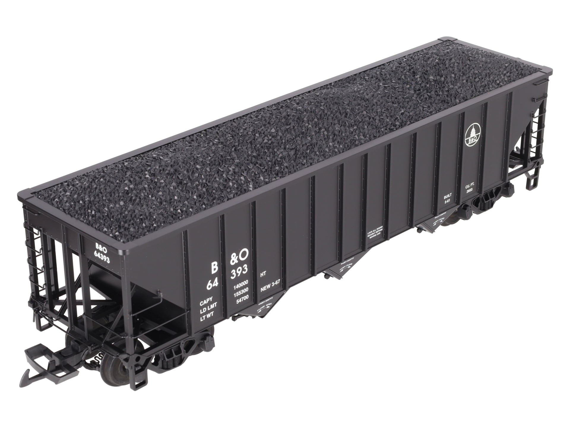 USA Trains R14023 G B&O 70-Ton 3-Bay Coal Hopper with Coal Load #64393 LN/Box