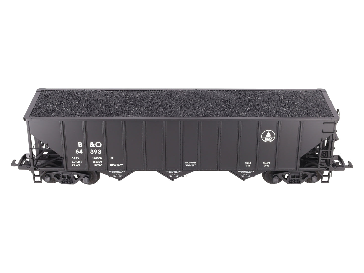 USA Trains R14023 G B&O 70-Ton 3-Bay Coal Hopper with Coal Load #64393 LN/Box