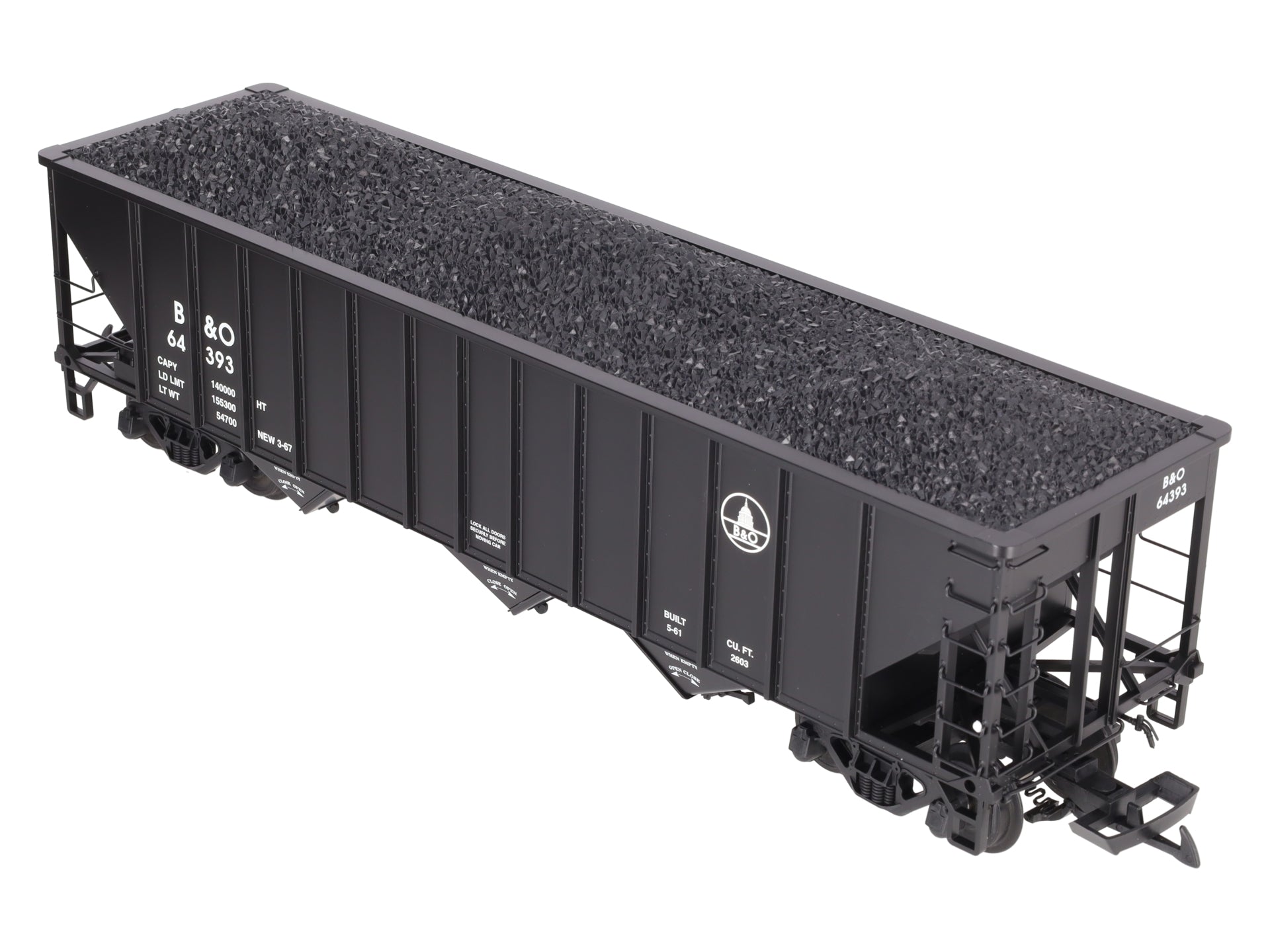 USA Trains R14023 G B&O 70-Ton 3-Bay Coal Hopper with Coal Load #64393 LN/Box