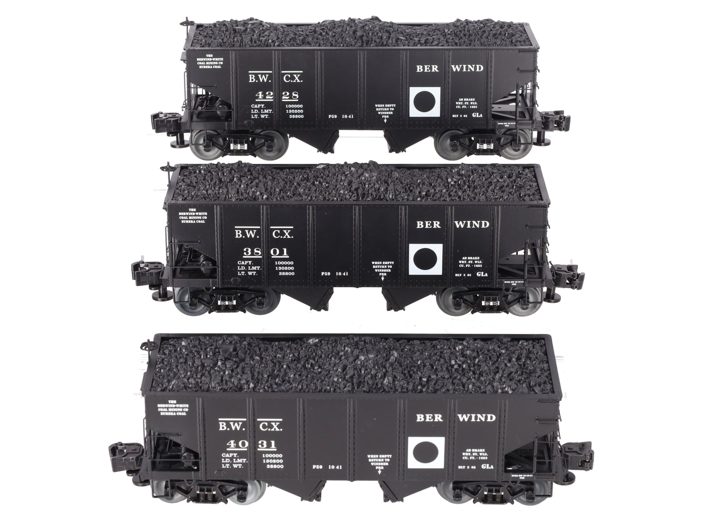 Lionel 6-85286 O Gauge Berwind White Coal GLa 2-Bay Hopper (Set of 3) EX/Box