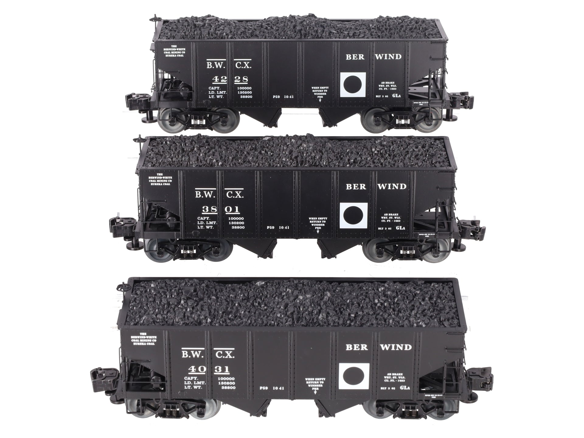 Lionel 6-85286 O Gauge Berwind White Coal GLa 2-Bay Hopper (Set of 3) EX/Box