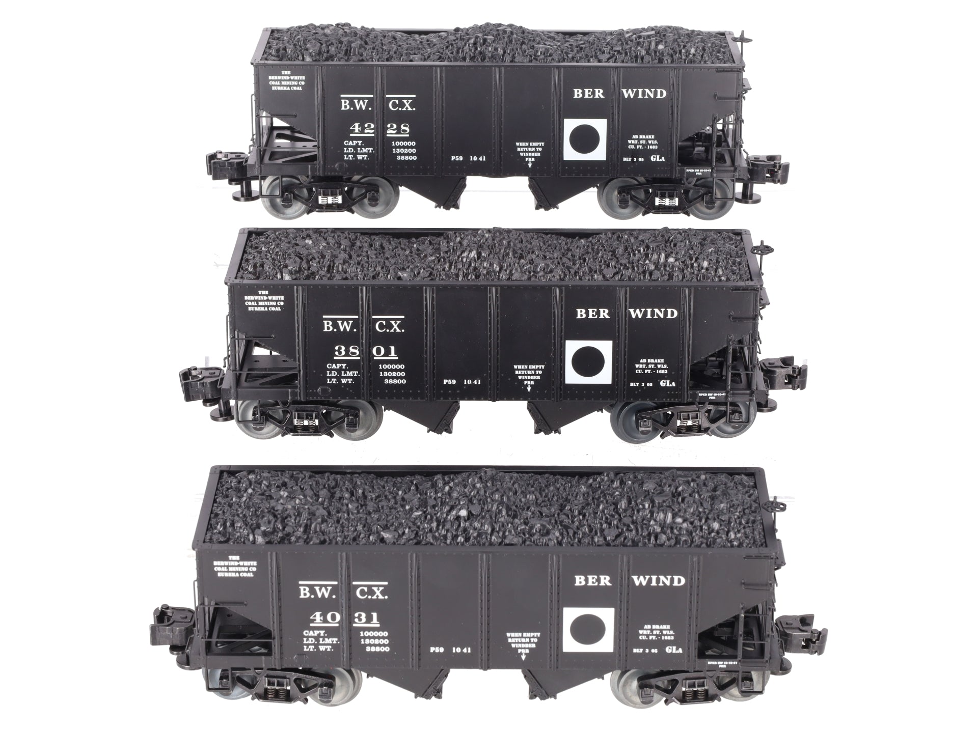 Lionel 6-85286 O Gauge Berwind White Coal GLa 2-Bay Hopper (Set of 3) EX/Box