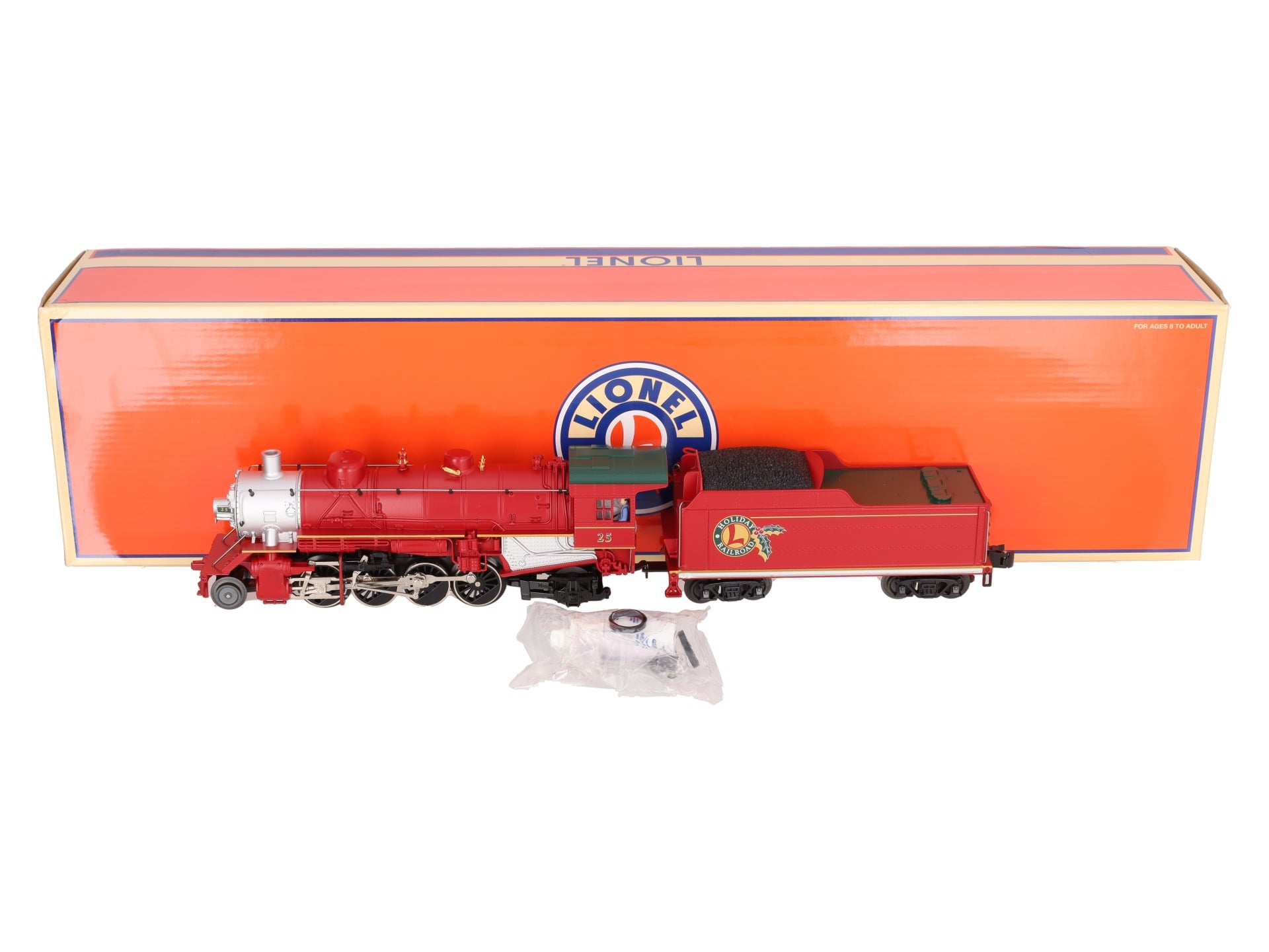 Lionel 6-28699 O Holiday Red 2-8-2 Steam Locomotive & Tender #25 EX/Box