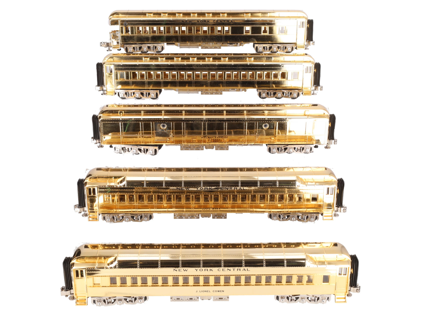 MTH 20-4029 O Gauge NYC Gold Plated 70' Madison Passenger Car Set EX