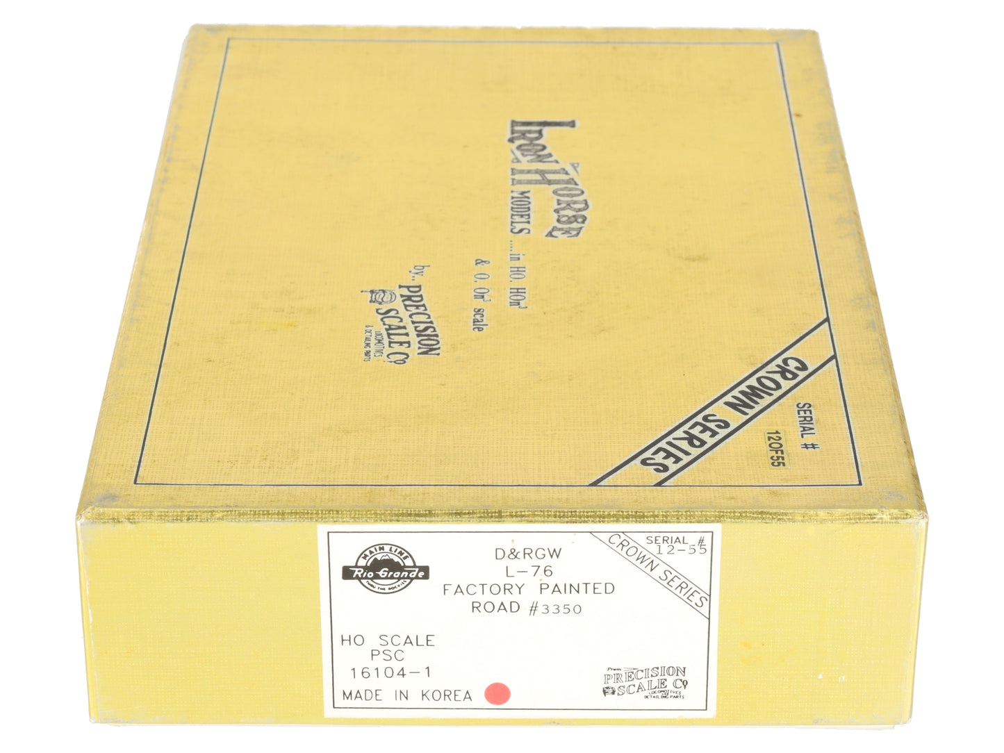Precision Scale Co. 16104-1 HO BRASS DRGW L-76 Steam Loco & Tender #3350 - F/P LN/Box