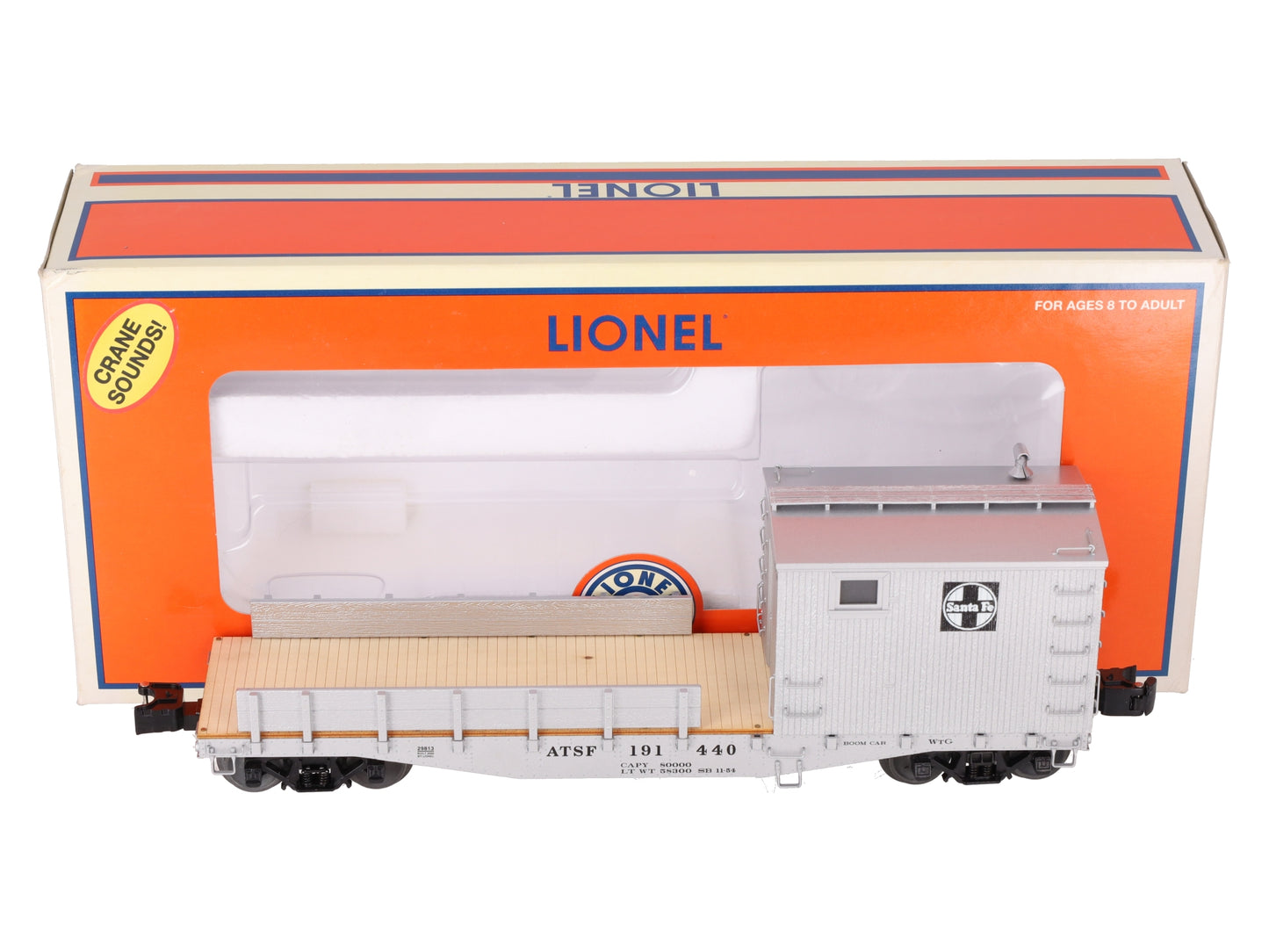 Lionel 6-29813 O Gauge Santa Fe Boom Car with TMCC & Crane Sounds LN/Box
