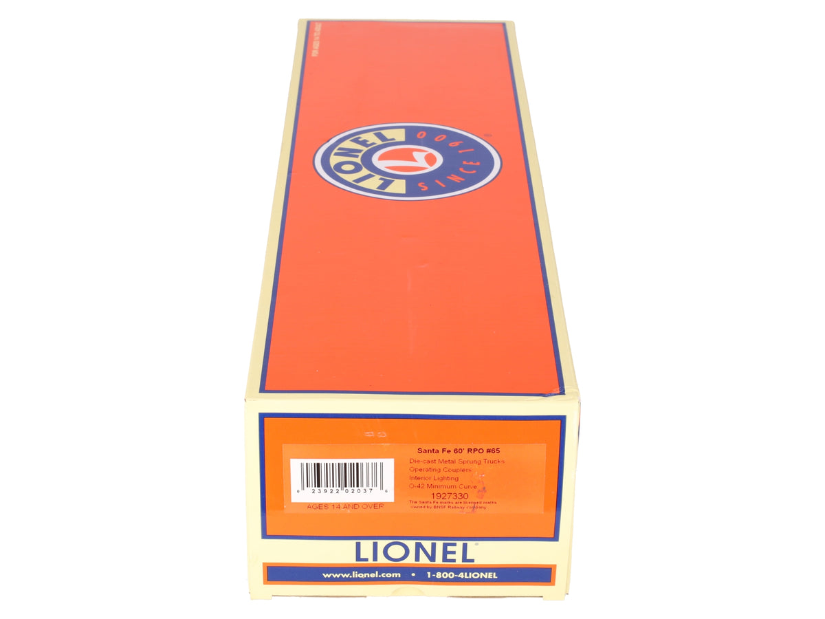Lionel 1927330 O Gauge Santa Fe 60' RPO Passenger Car #65 EX/Box