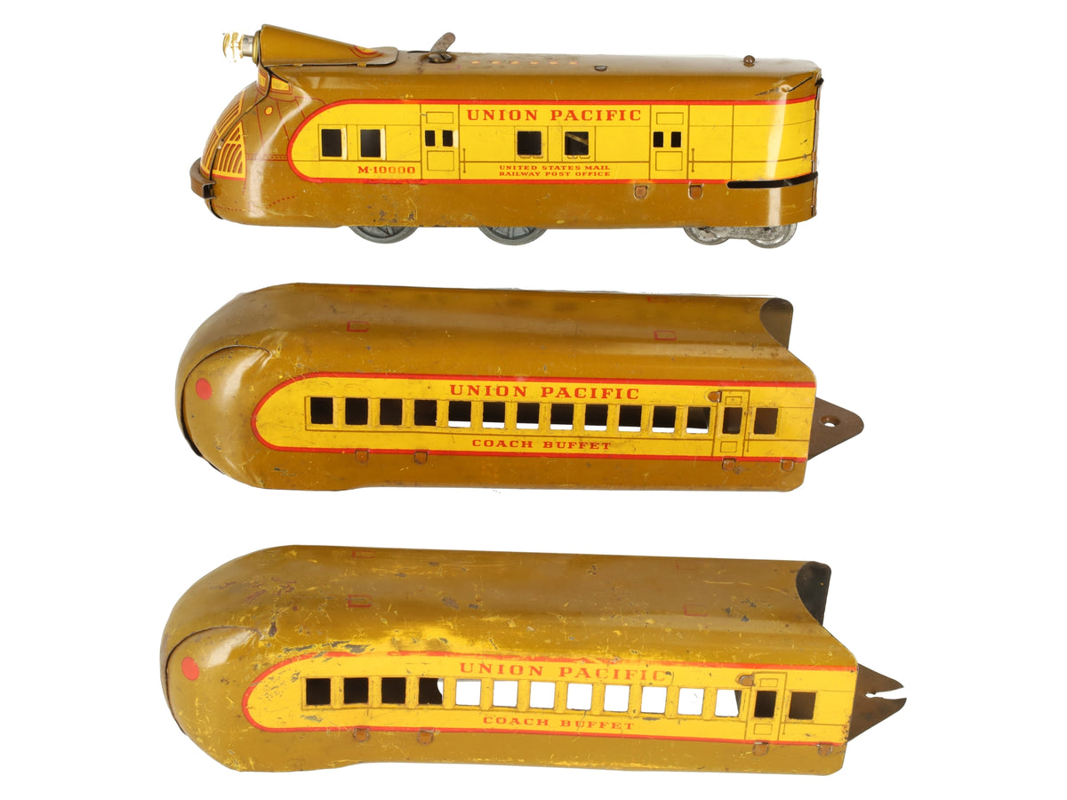 Marx M-10000 Vintage O UP Yellow/Brown Diesel Streamliner Set w/2 Passenger Cars VG