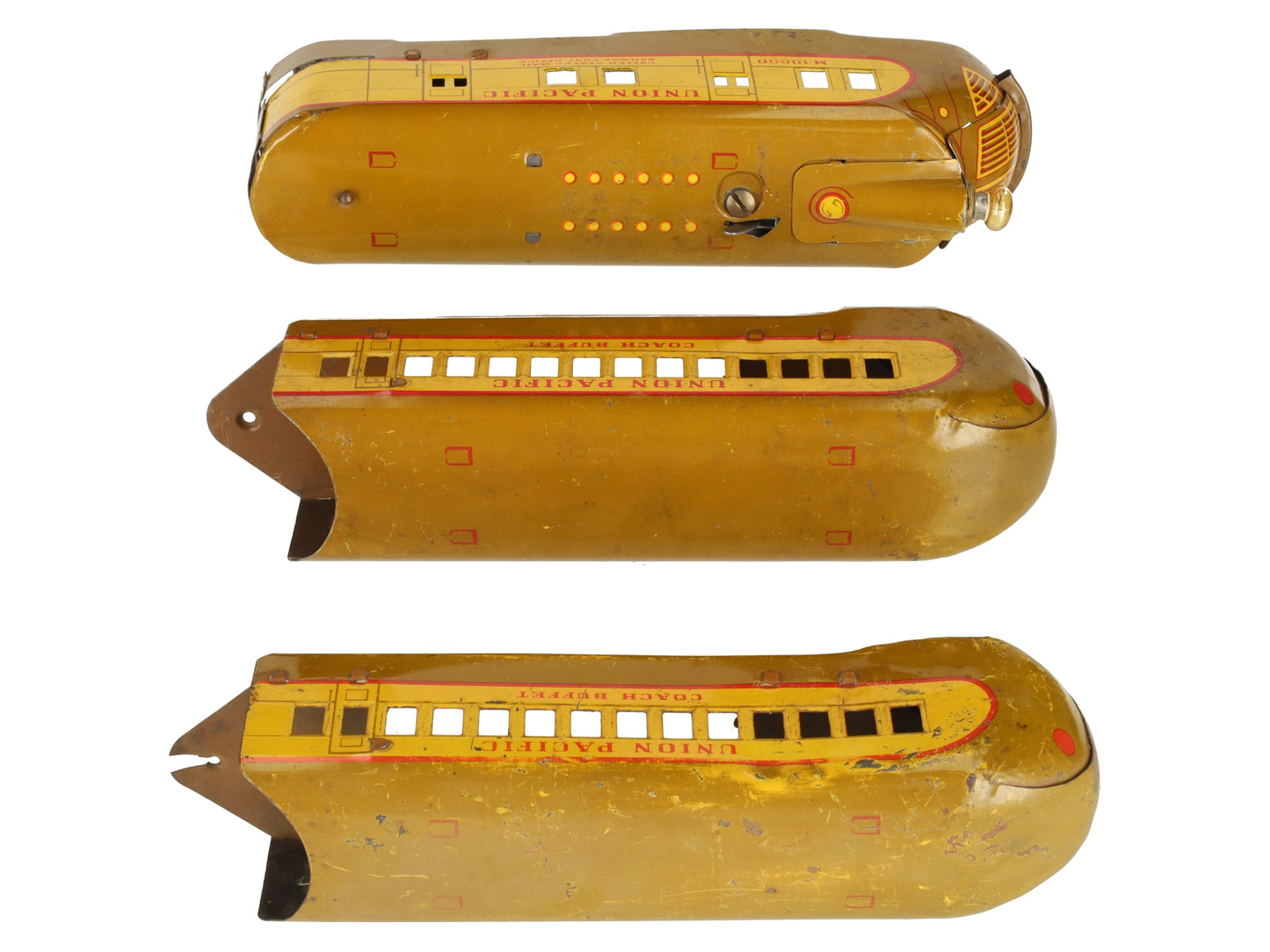 Marx M-10000 Vintage O UP Yellow/Brown Diesel Streamliner Set w/2 Passenger Cars VG
