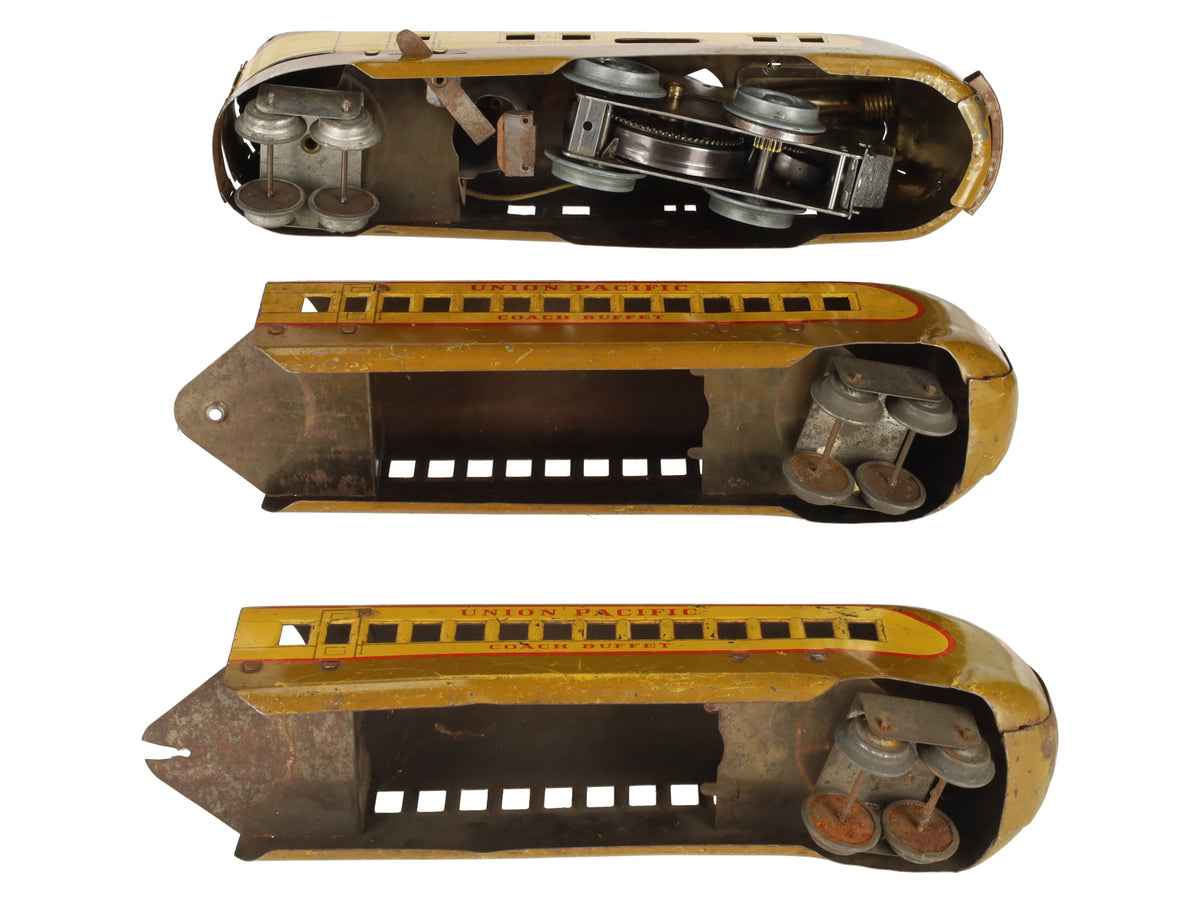Marx M-10000 Vintage O UP Yellow/Brown Diesel Streamliner Set w/2 Passenger Cars VG