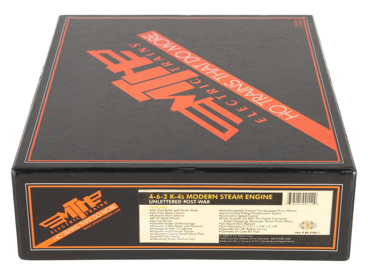 MTH 80-3106-1 HO Unlettered/Uncatalogued 4-6-2 K4s Modern Steam Loco w/PS3 LN/Box