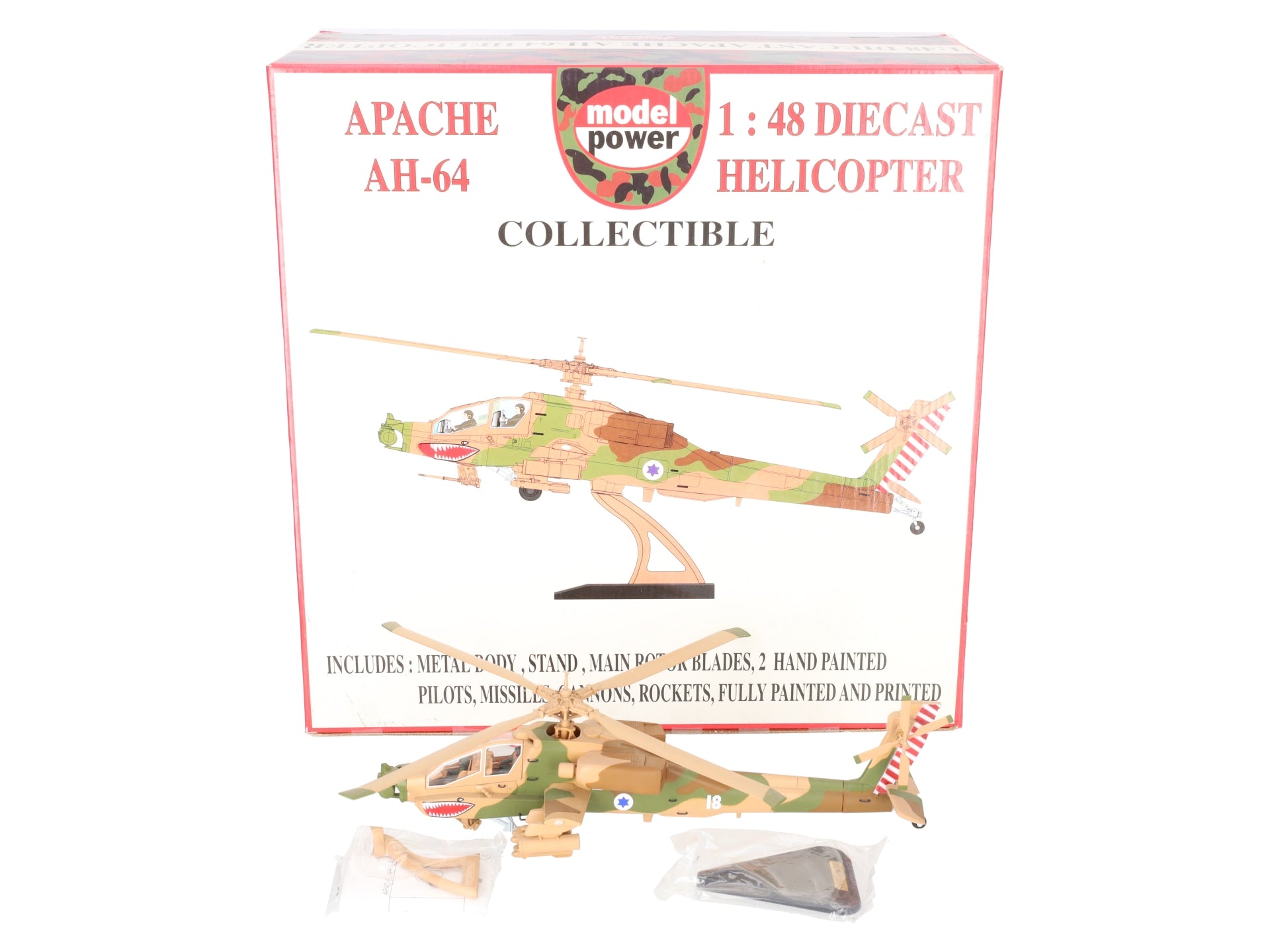 Model Power 6442 1:48 Scale Diecast Israeli Apache AH-64 Helicopter LN/Box