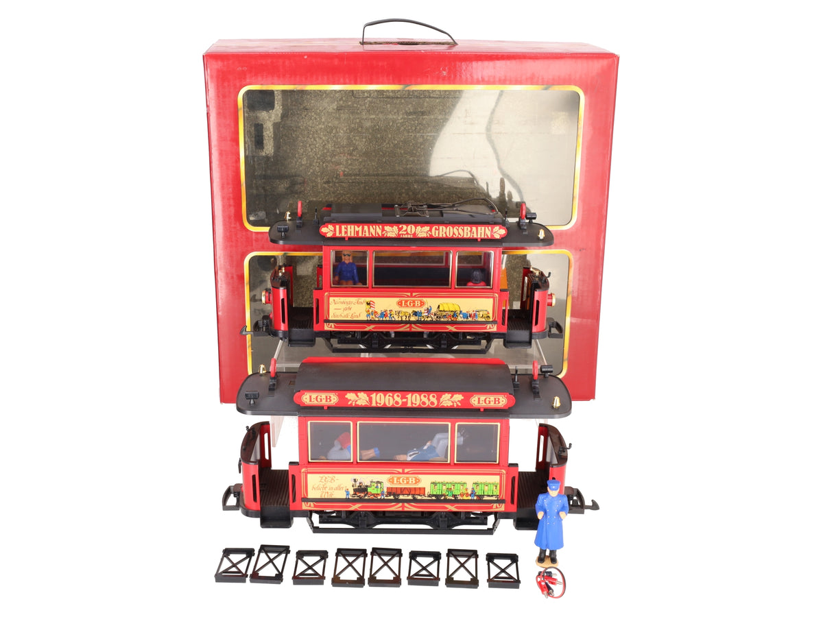 LGB G Scale Lehmann Grossbahn 20 Year Anniversary Trolley Set 1968-1988 EX/Box