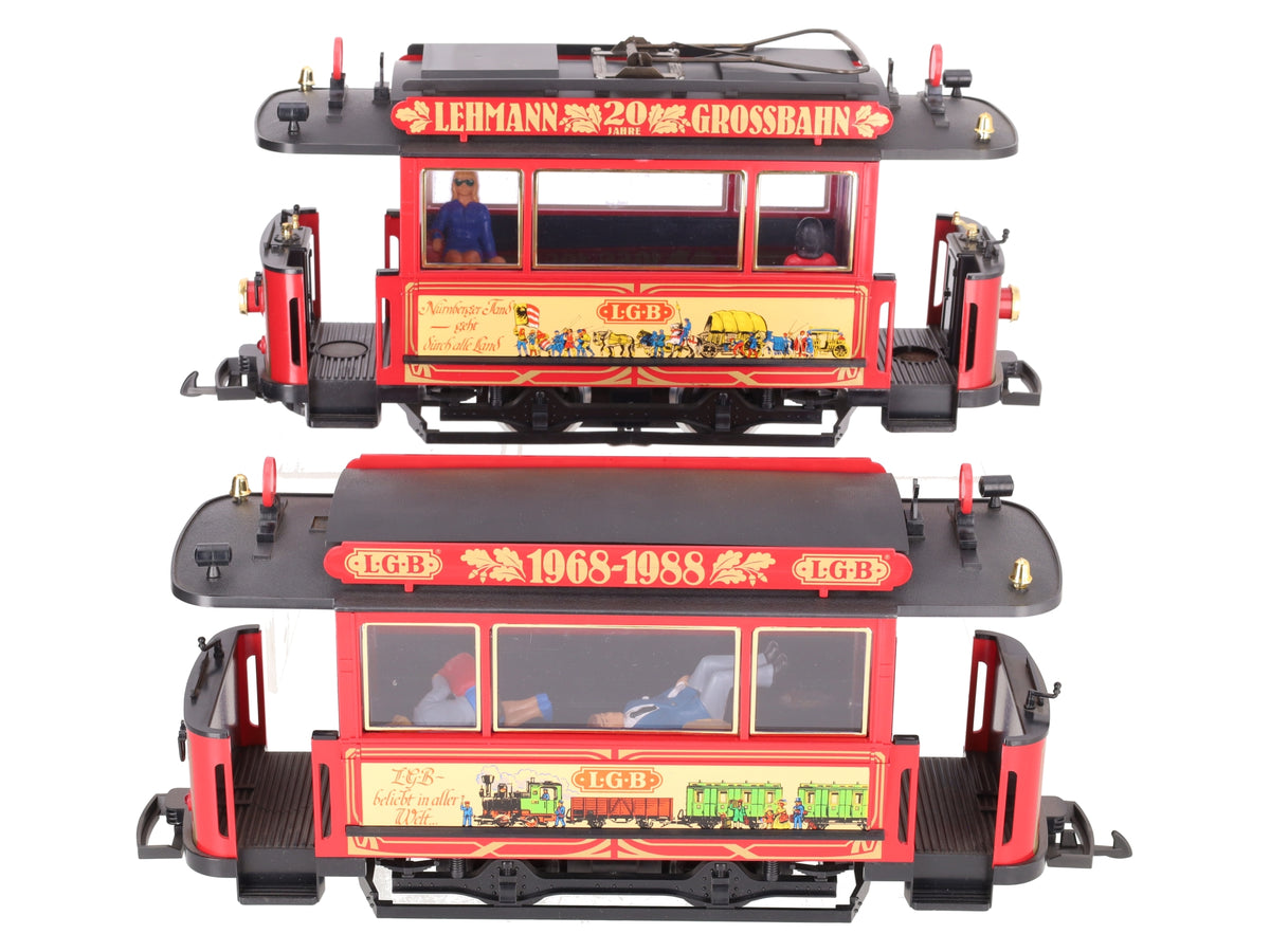 LGB G Scale Lehmann Grossbahn 20 Year Anniversary Trolley Set 1968-1988 EX/Box