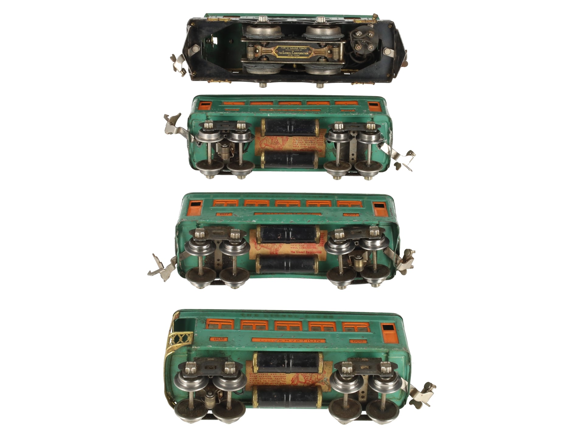 Lionel 253 Vintage O Prewar Electric Locomotive 4-Car Passenger Set #607/#608 VG