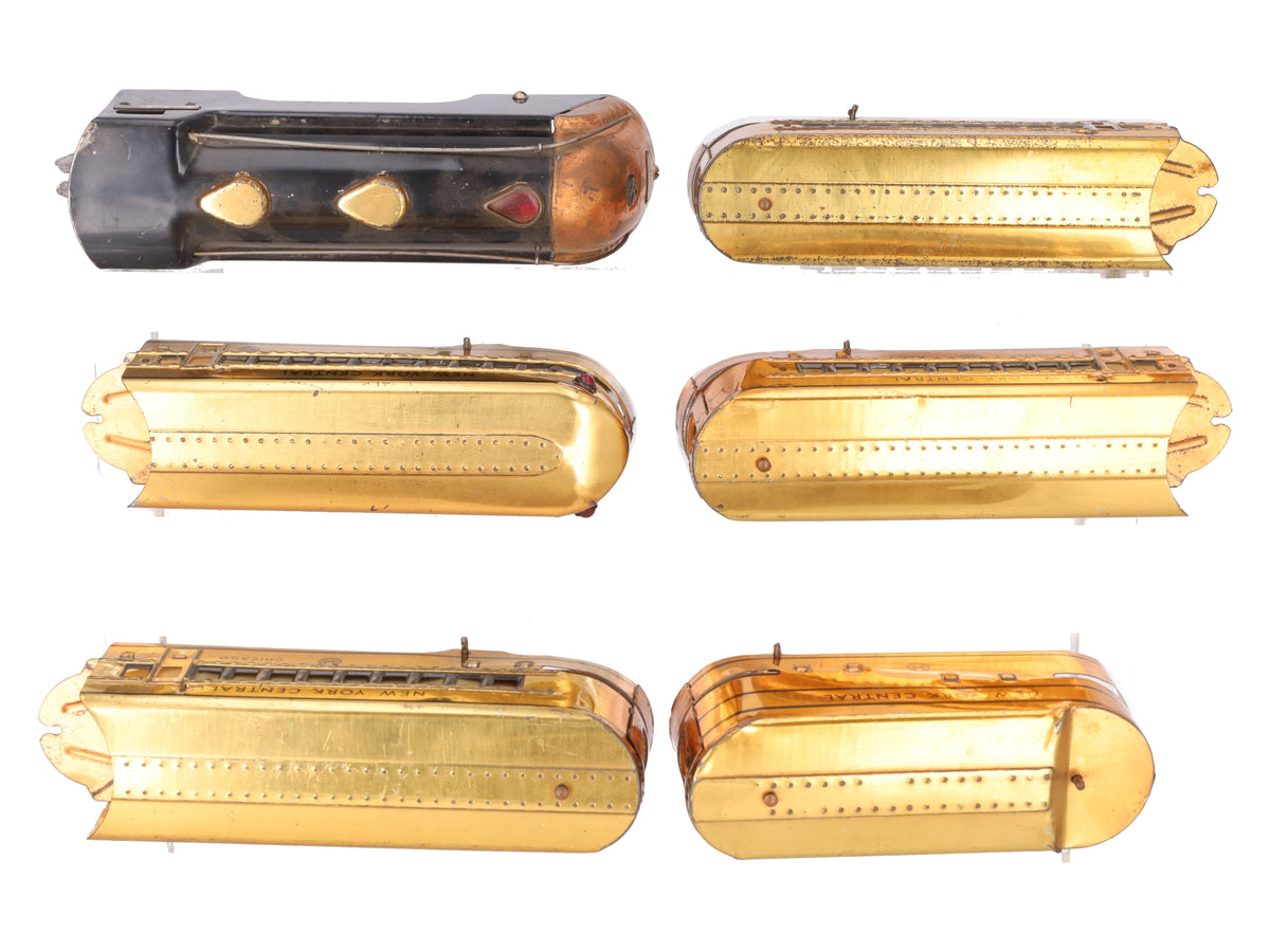 Marx O Vintage Mercury New York Central Tinplate Copper Passenger Train Set VG
